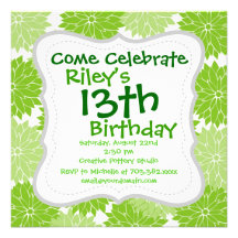 Pretty Green Flower Blossoms Floral Pattern Custom Invitations