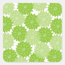 Pretty green Flower Blossoms Floral Pattern Square Stickers