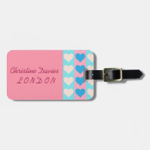Pretty hearts personalised luggage labels tag for bags