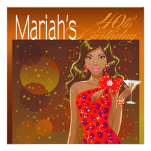 Pretty Lady Birthday Cocktail Party amber/red Custom Announcement