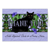 Pretty Lavender Wildflowers and Black Cat Thank Yo Greeting Cards
