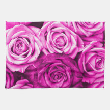 Pretty Magenta Pink Roses Flower Bouquet Hand Towel