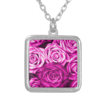 Pretty Magenta Pink Roses Flower Bouquet Necklace