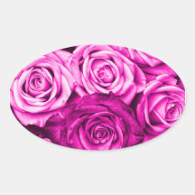 Pretty Magenta Pink Roses Flower Bouquet Oval Sticker