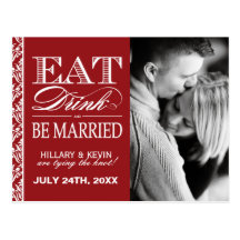 Pretty Maroon Damask Save the Date Post Cards