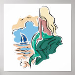 pretty mermaid sitting on rock posters