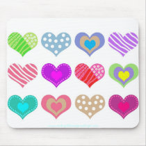 Pretty Multi Coloured Hearts mousepads