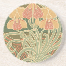 pretty orange flowers art nouveau design beverage coaster