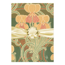 pretty orange flowers art nouveau design personalized invites