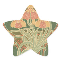 pretty orange flowers art nouveau design star stickers