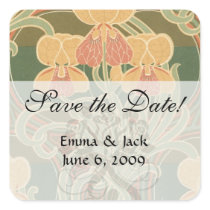 pretty orange flowers art nouveau design square sticker