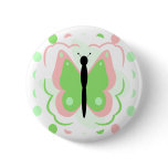 Pretty Pink And Green Butterfly Button