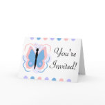 Pretty Pink And Light Blue Butterfly Invitation cards