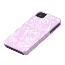 Pretty Pink and White Damasked Pattern Iphone 4 Cases