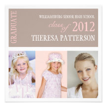 Pretty Pink Brown Photo Collage Graduation Party Custom Invitations