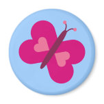 Pretty pink butterfly with hearts blue magnet