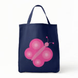 Pretty pink cartoon butterfly blue tote bag