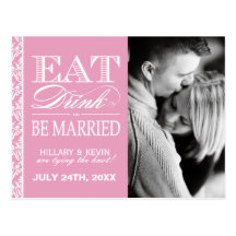 Pretty Pink Damask Save the Date Postcard