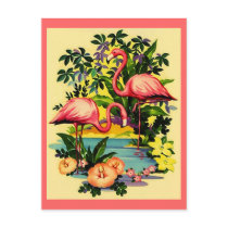 PRETTY PINK FLAMINGOS IN TROPICAL FOREST POSTCARD