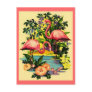 PRETTY PINK FLAMINGOS IN TROPICAL FOREST POSTCARD