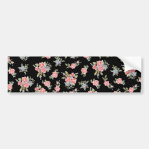 Pretty pink flower pattern on black bumper sticker
