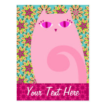 Pretty Pink Kitty on Floral - Custom Postcard