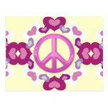 Pretty Pink Peace Sign and Hearts Postcard