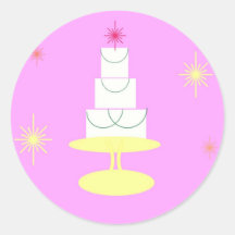 Pretty Pink Retro Cake Round Stickers