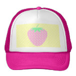 Pretty Pink Strawberry on Yellow Stripes. Mesh Hat