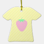 Pretty Pink Strawberry on Yellow Stripes. ornaments