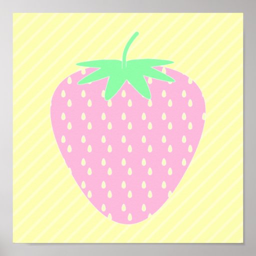 Pretty Pink Strawberry on Yellow Stripes. Posters