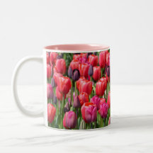 Pretty pink tulip garden print mug
