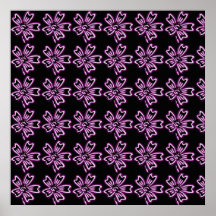 Pretty Purple Flower Art on Black Floral Pattern Poster