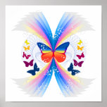 pretty rainbow butterflies swirl design posters