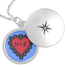 Pretty Red Black Heart Valentines Day Initials Necklaces