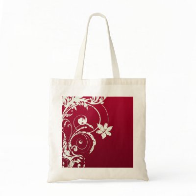 Pretty Red & White Swirly Flower Design Bag