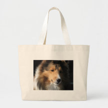 Pretty sheltie face tote bags