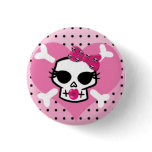 Pretty Skull with Hair Bow on Pink Heart