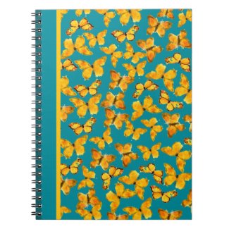 Pretty Spiral Notebook, Golden Butterflies on Teal