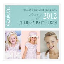 Pretty Teal Photo Collage Graduation Party Announcement