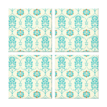 Pretty Teal Sunflower Scroll Pattern Canvas Print