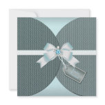 Pretty Teal Wedding Invite with Jewelled Bow invitations