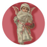 Pretty Victorian Angel Child with Basket Round Sticker