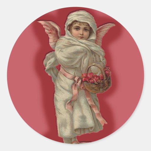 Pretty Victorian Angel Child with Basket Round Sticker