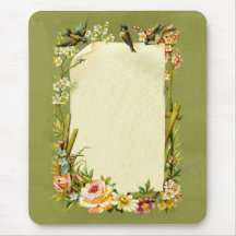 Pretty Vintage Birds & Flowers Border Decoration Mouse Pad