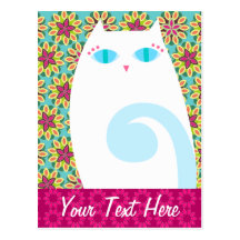 Pretty White Kitty on Floral - Custom Postcard