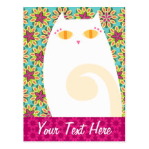 Pretty White Kitty on Floral - Custom Postcard