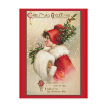 Pretty Woman in Scarlet Victorian Holiday Cards Postcards