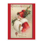 Pretty Woman in Scarlet Victorian Holiday Cards postcards