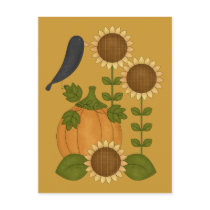 Prim Autumn Crow Pumpkin and Sunflowers